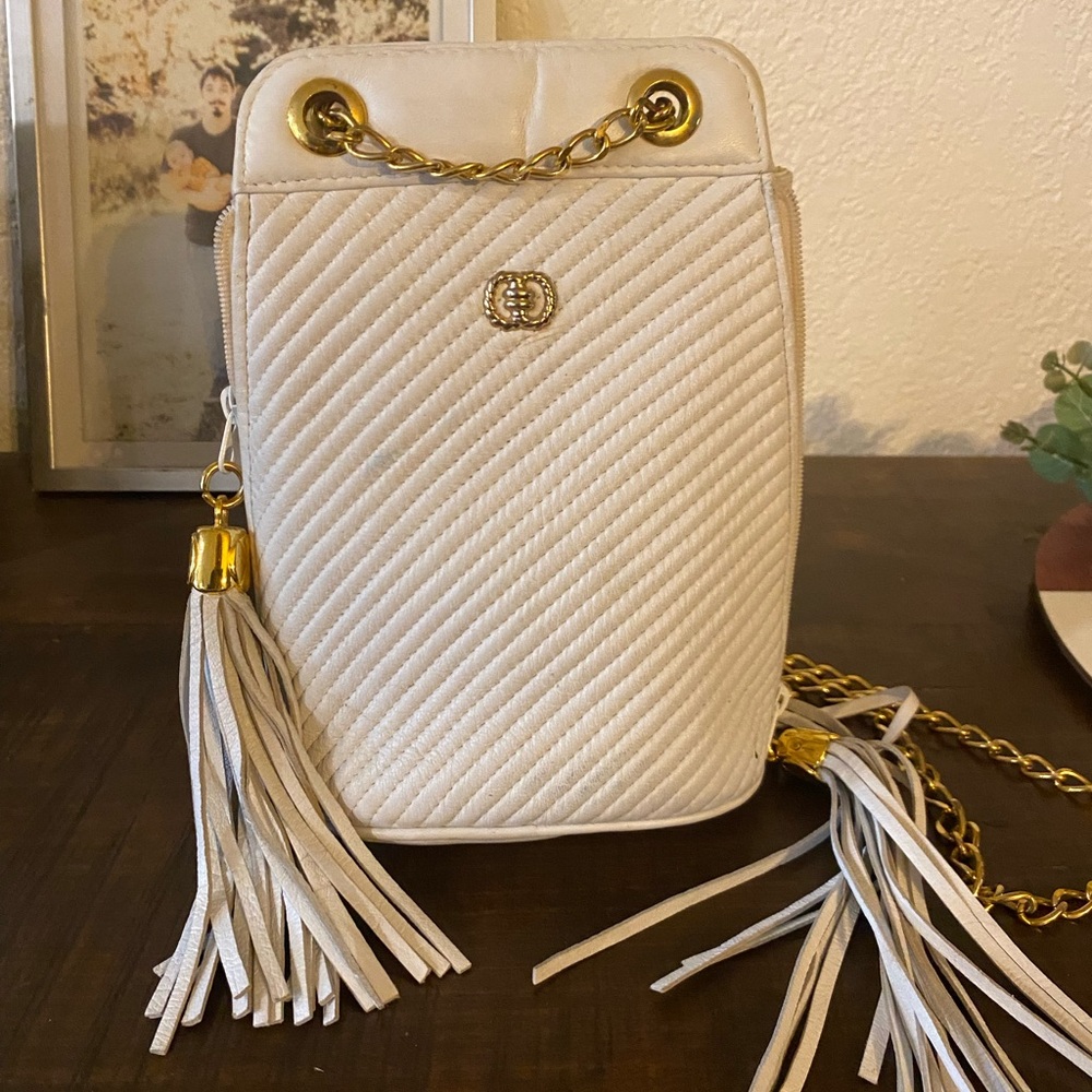 Elegant White Quilted Bag with Gold Accents